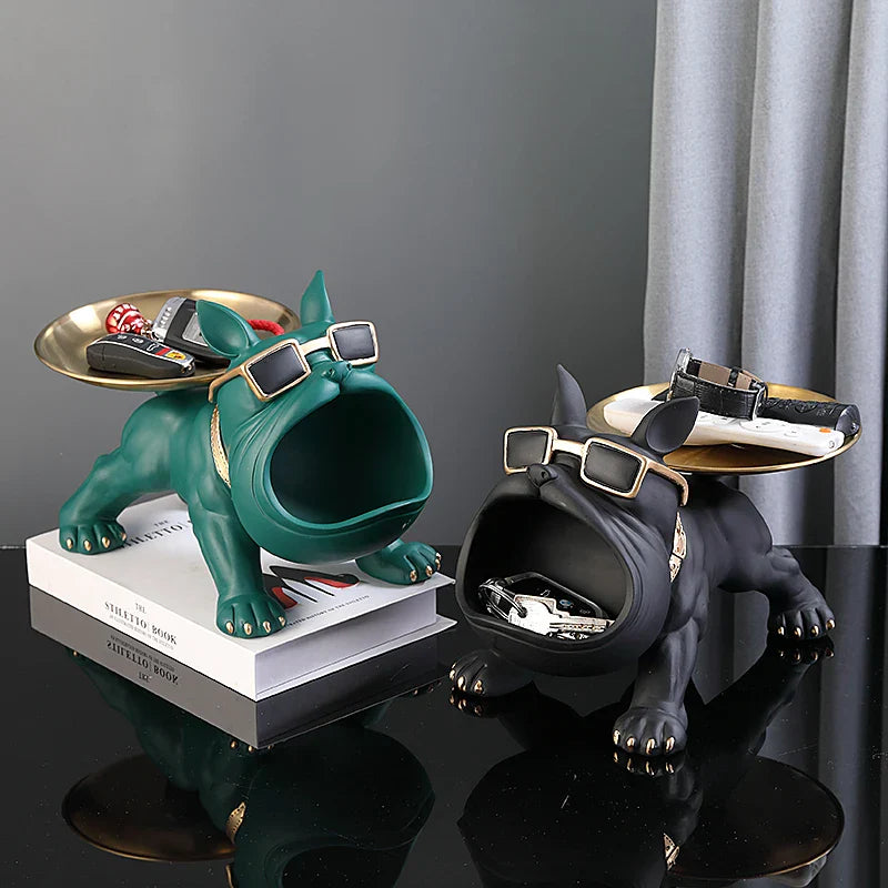 Bulldog Storage Tray Sculpture – Cool Resin Dog Decor with Tray
