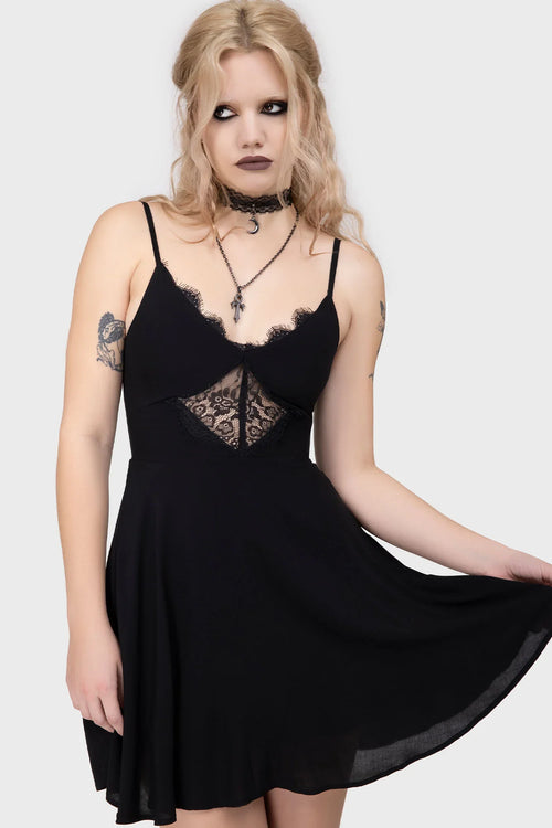 Killstar Sacralgia Black Lace A-Line Dress – Gothic Viscose Mini