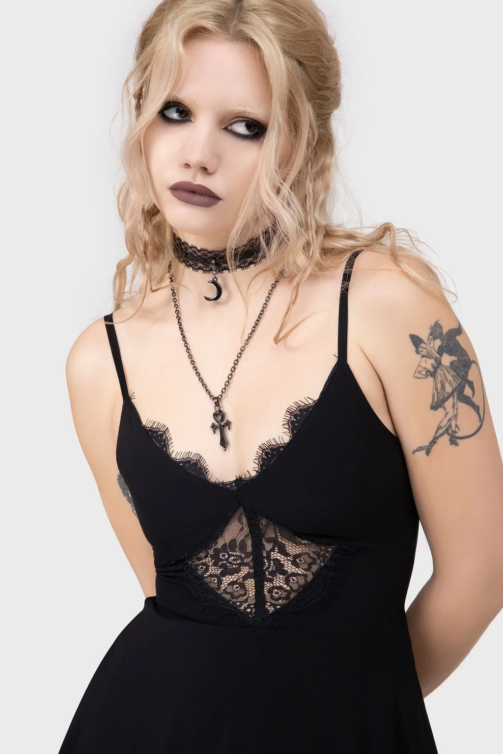 Killstar Sacralgia Black Lace A-Line Dress – Gothic Viscose Mini