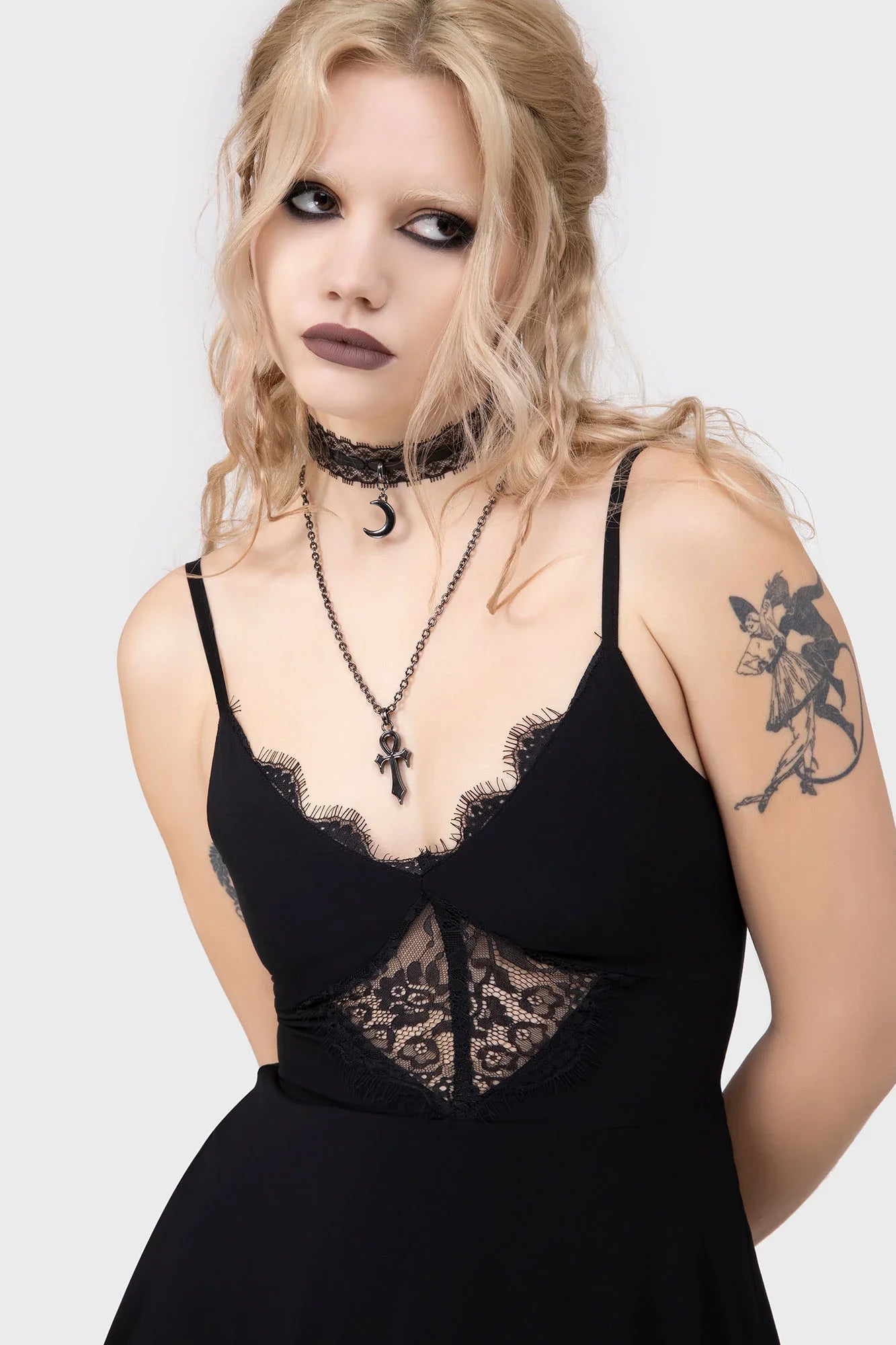 Killstar Sacralgia Black Lace A-Line Dress – Gothic Viscose Mini
