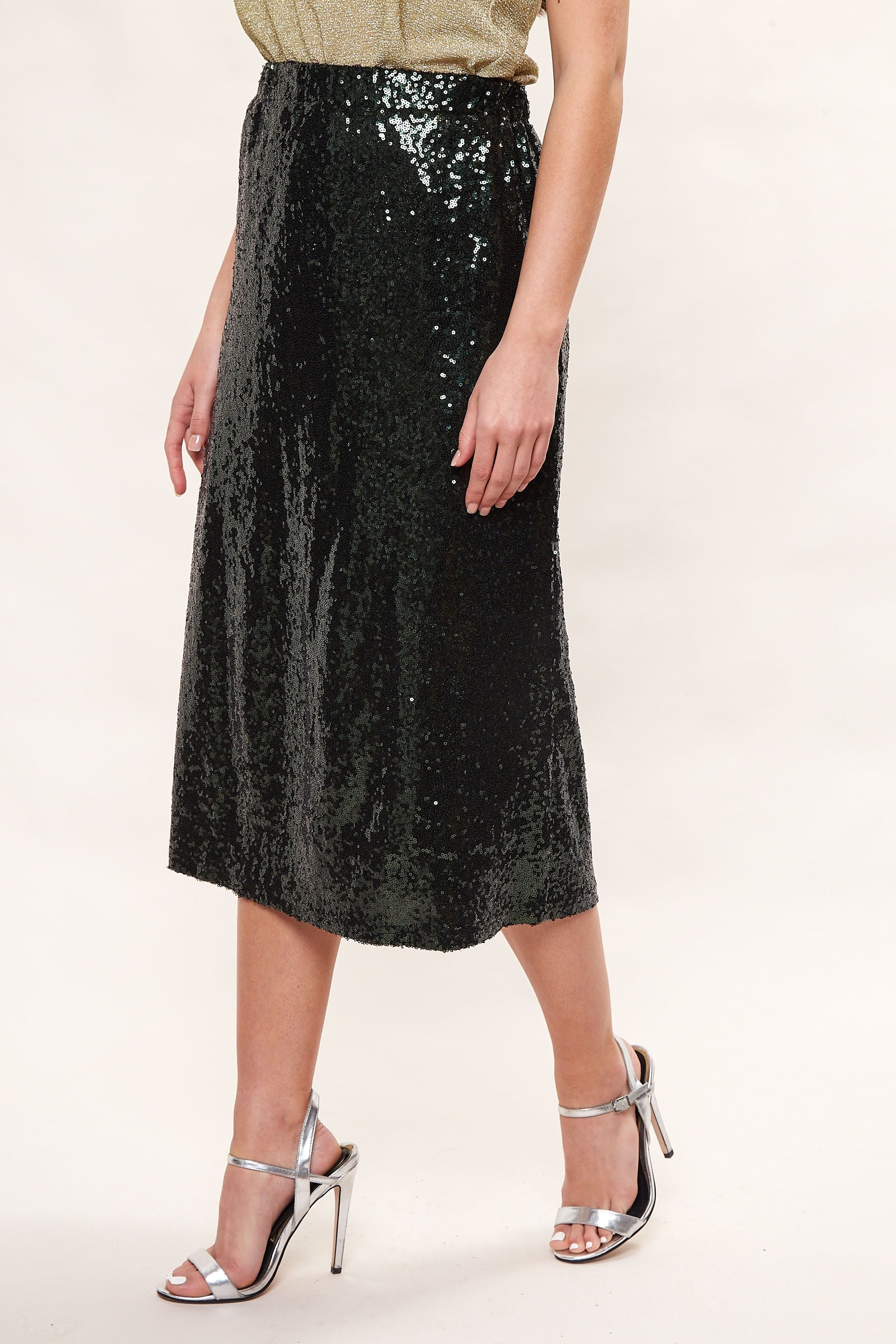 Louche Saro Sequin Midi Skirt - Green
