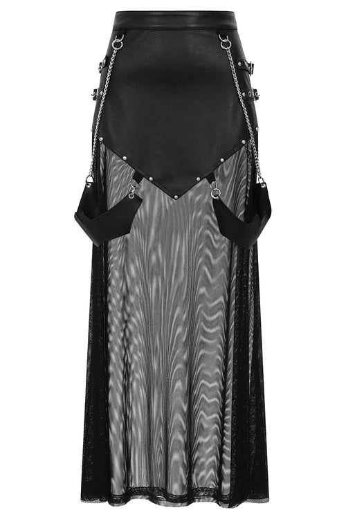 Banned Apparel Lamia Black Faux Leather & Mesh Gothic Maxi Skirt