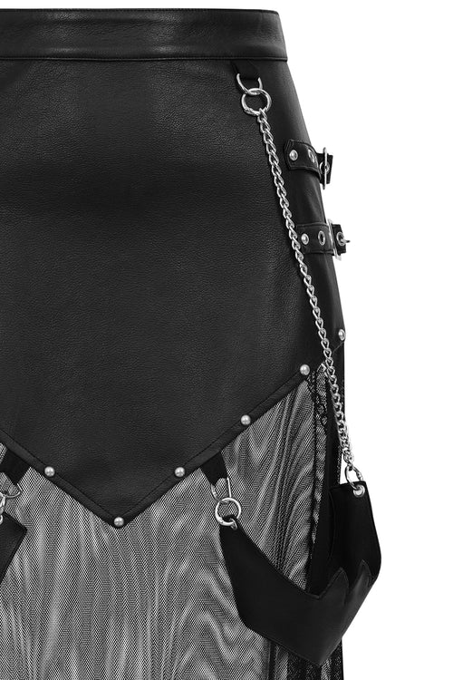 Banned Apparel Lamia Black Faux Leather & Mesh Gothic Maxi Skirt