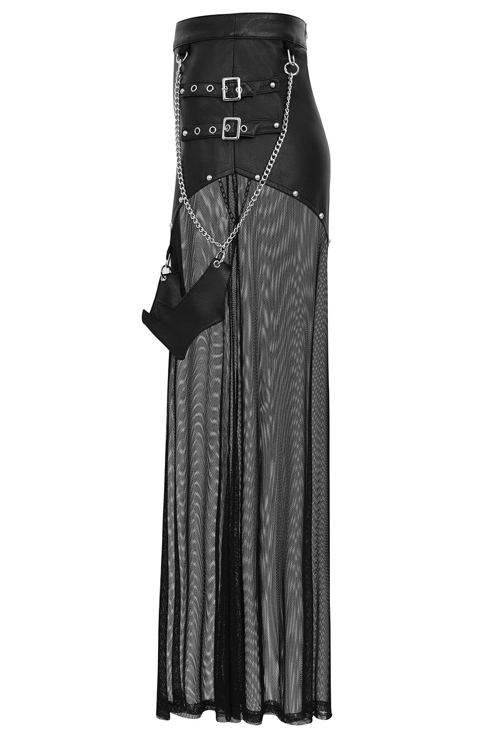 Banned Apparel Lamia Black Faux Leather & Mesh Gothic Maxi Skirt