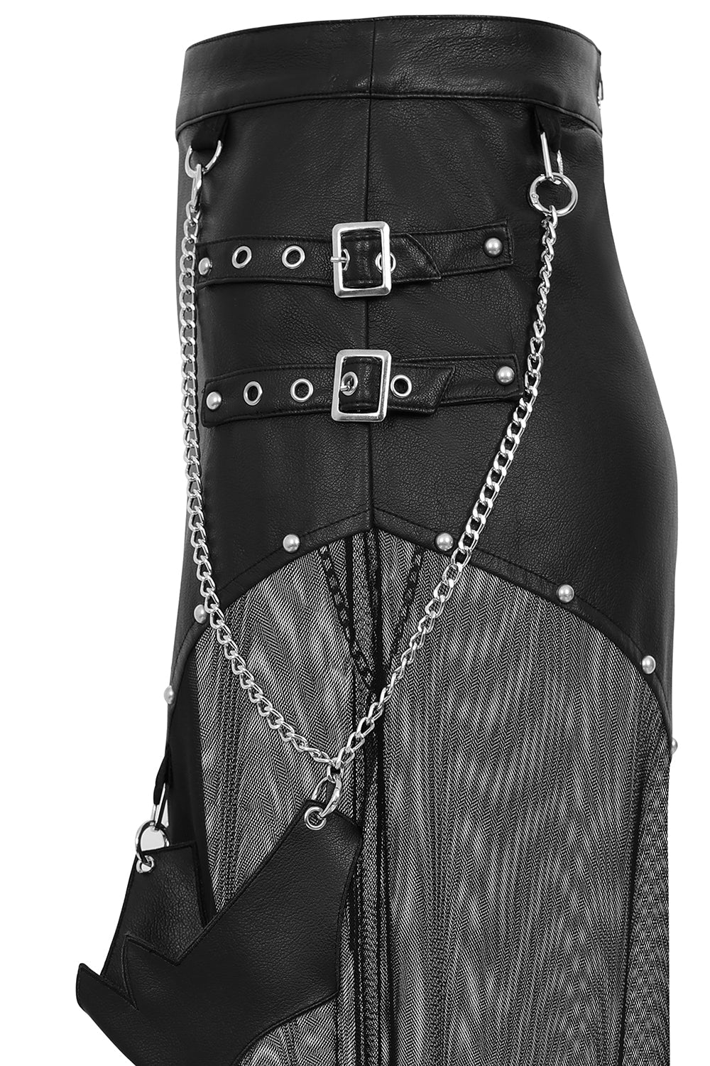 Banned Apparel Lamia Black Faux Leather & Mesh Gothic Maxi Skirt