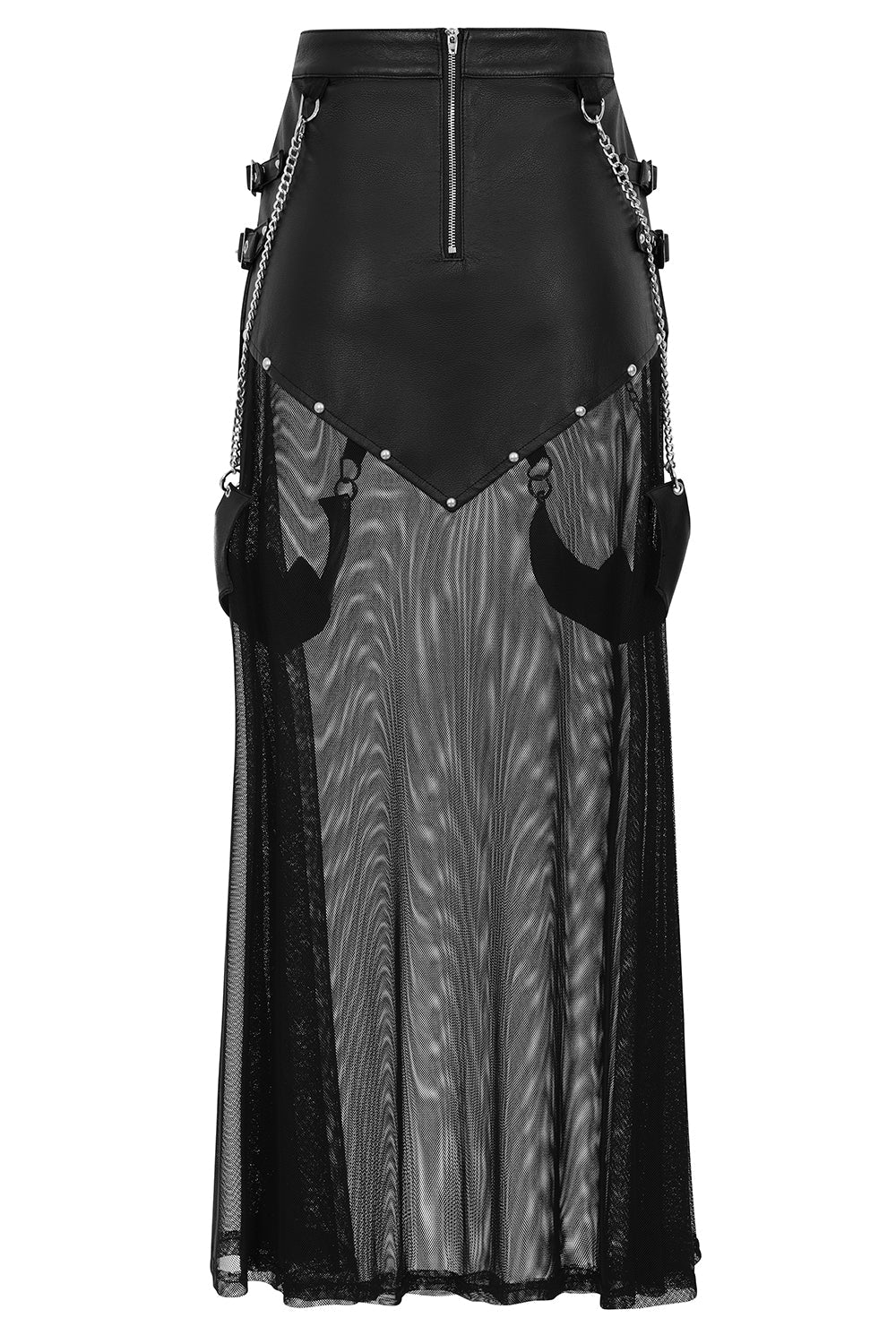 Banned Apparel Lamia Black Faux Leather & Mesh Gothic Maxi Skirt
