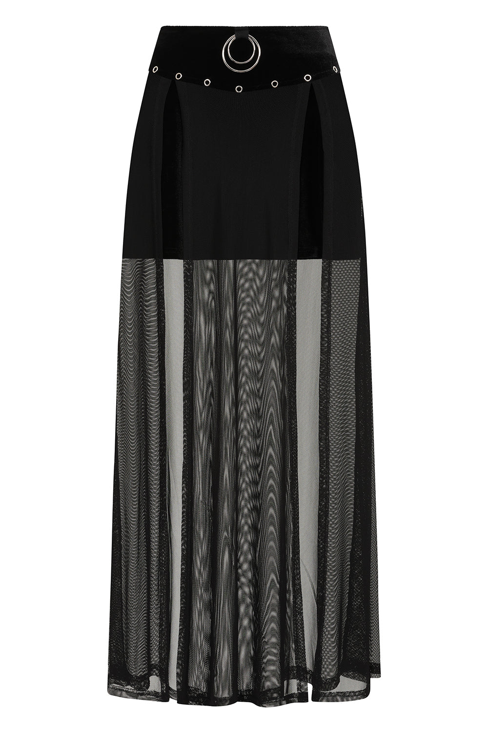 Banned Apparel Obsidian Black Sheer Mesh Split Goth Maxi Skirt