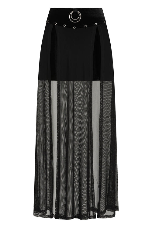 Banned Apparel Obsidian Black Sheer Mesh Split Goth Maxi Skirt