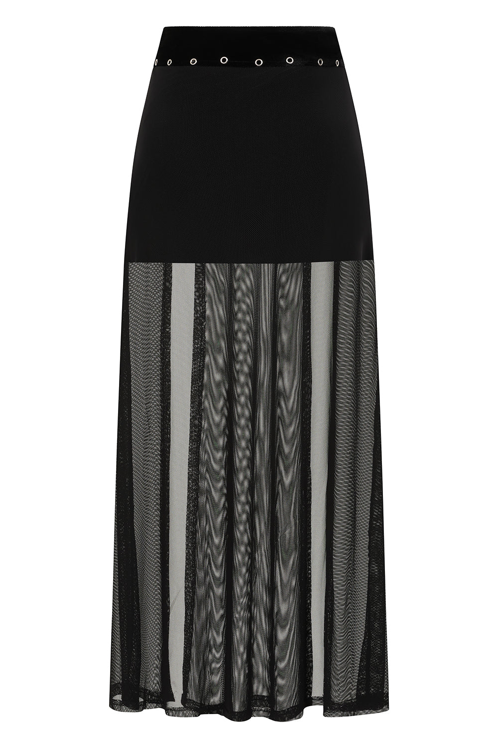 Banned Apparel Obsidian Black Sheer Mesh Split Goth Maxi Skirt