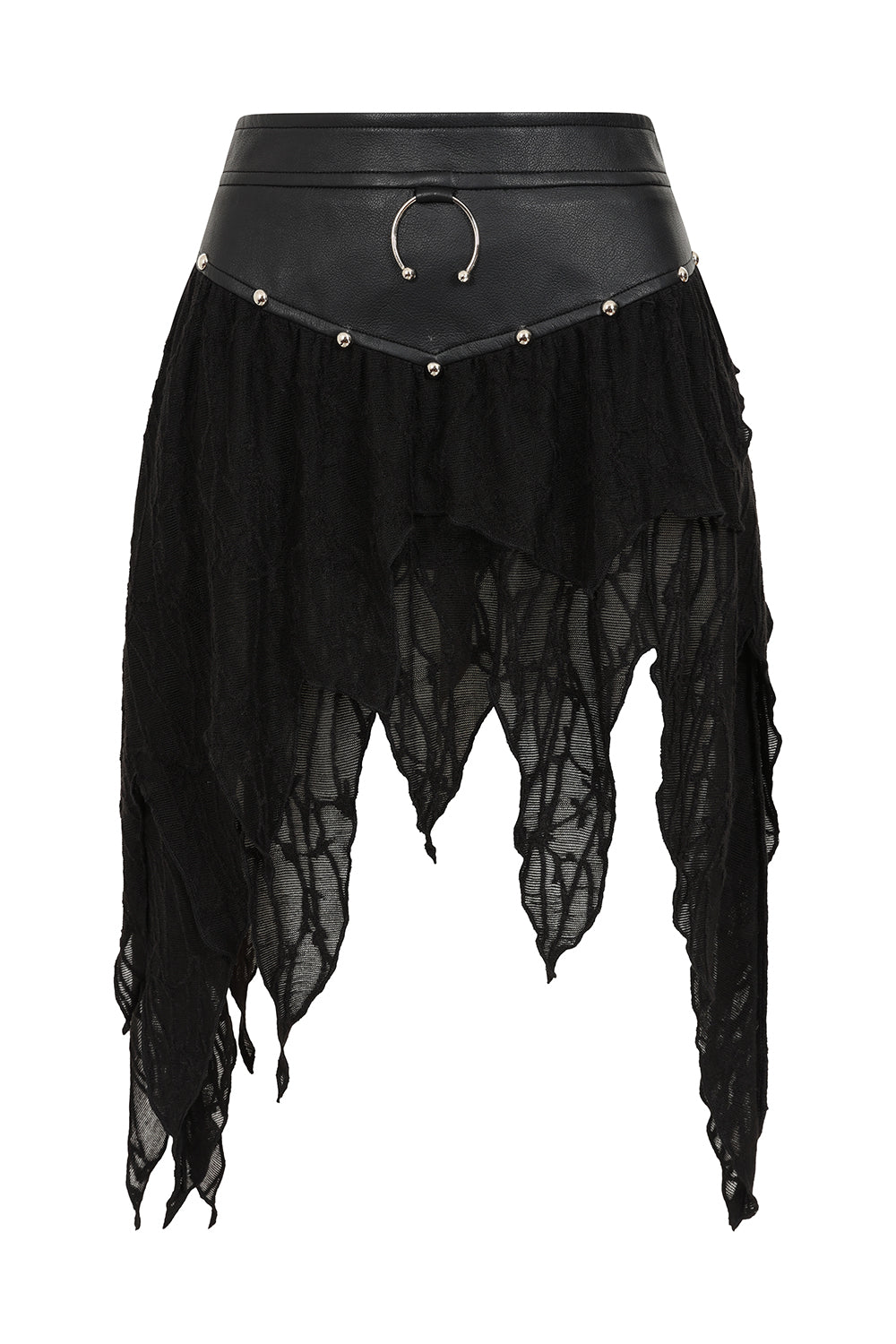 Banned Apparel Luxor Gothic Faux Leather & Jagged Knit Skirt – Black