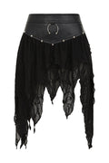 Banned Apparel Luxor Gothic Faux Leather & Jagged Knit Skirt – Black