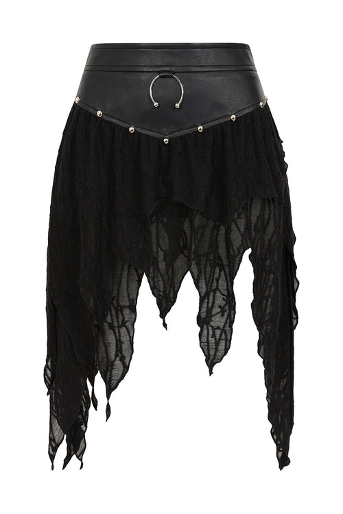 Banned Apparel Luxor Gothic Faux Leather & Jagged Knit Skirt – Black