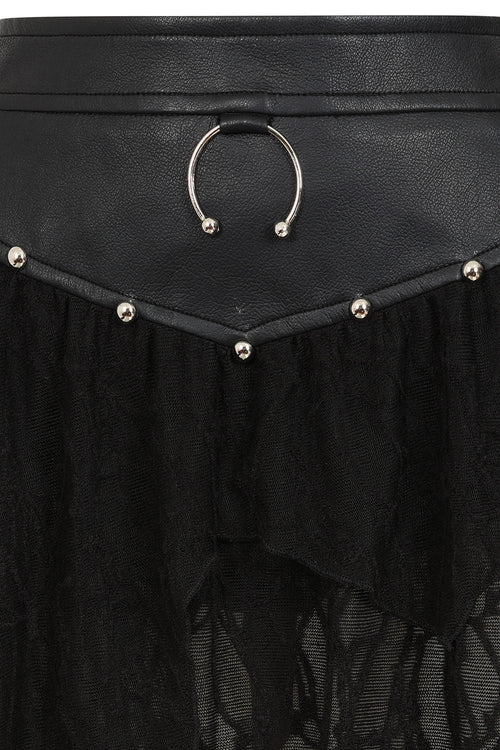 Banned Apparel Luxor Gothic Faux Leather & Jagged Knit Skirt – Black