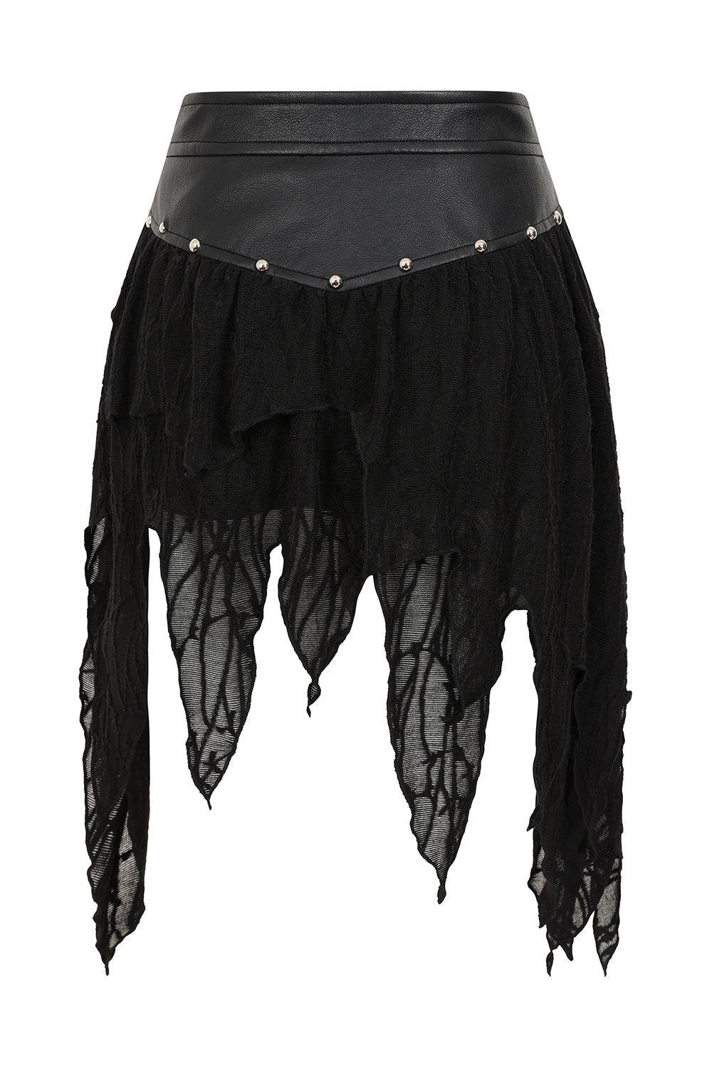 Banned Apparel Luxor Gothic Faux Leather & Jagged Knit Skirt – Black