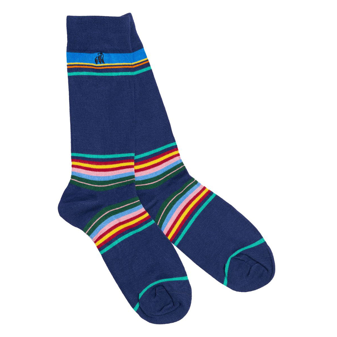 Swole Panda Royal Blue Multi Stripe Bamboo Socks – Breathable & Soft
