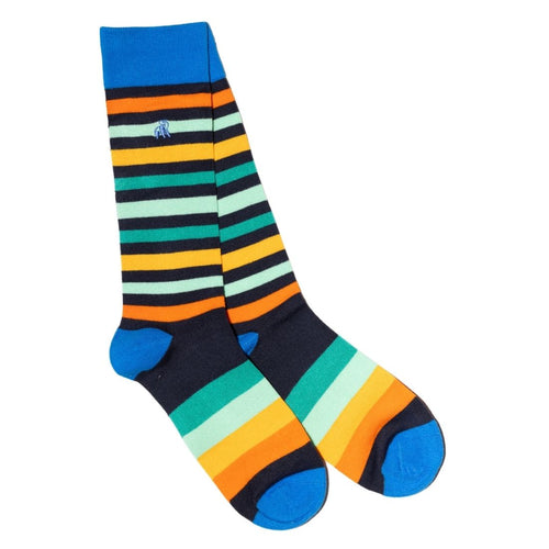 Swole Panda Gradient Stripe Bamboo Socks – Breathable & Soft Blue Orange
