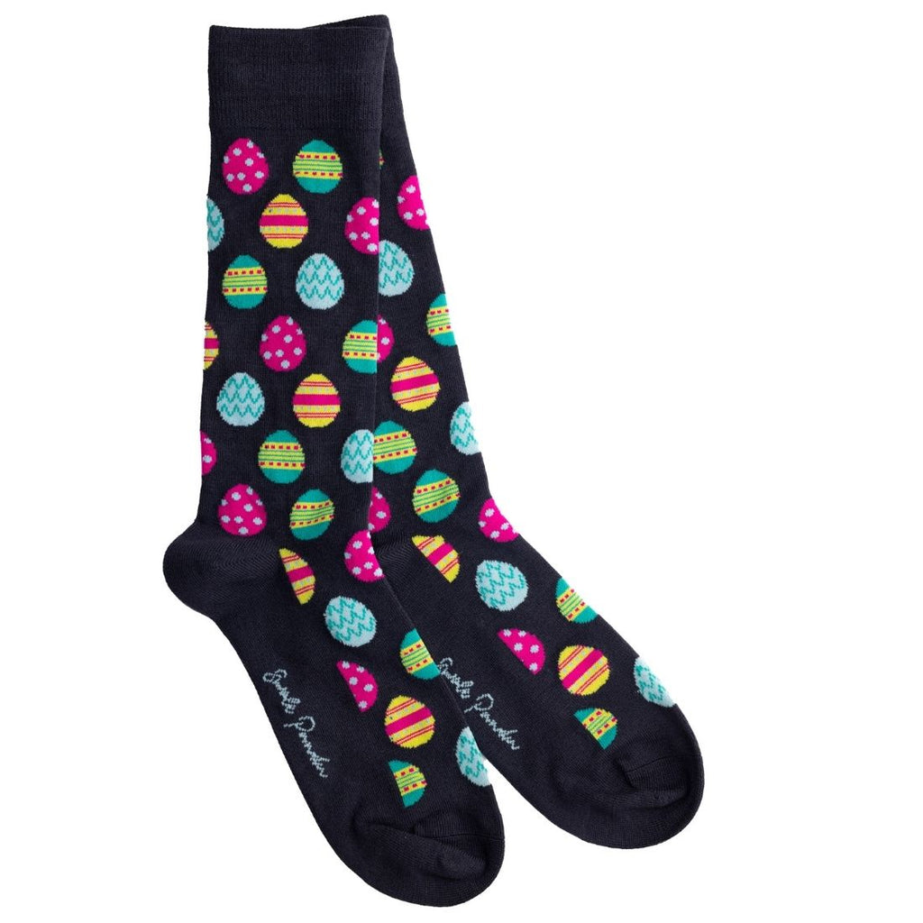 Swole Panda Easter Egg Bamboo Socks – Soft Navy Festive Novelty Socks