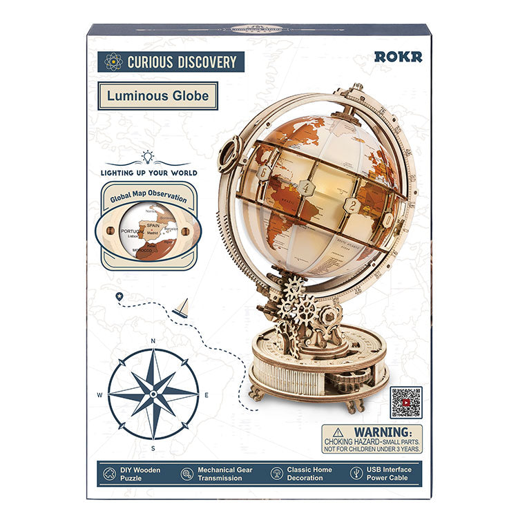 Robotime-ROKR Luminous Globe 3D Wooden Puzzle & LED Night Light