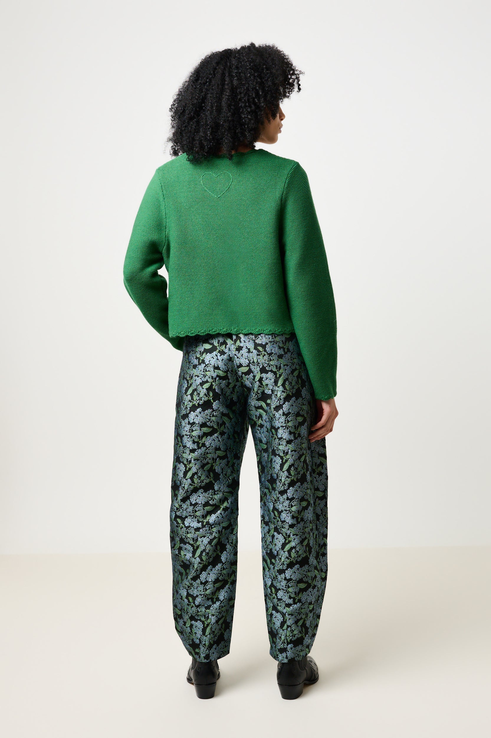 Sutton Blossom Jacquard Barrel Trouser - Black