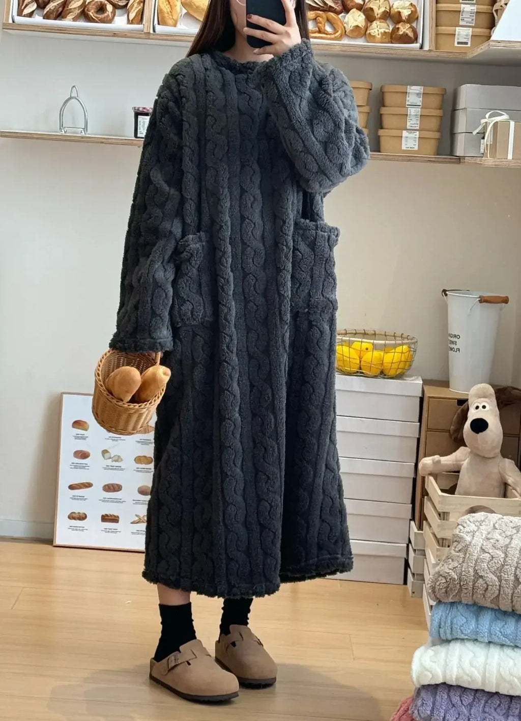 Women’s Fleece Nightgown – Long Sleeve Thick Warm Wearable Blanket Dress