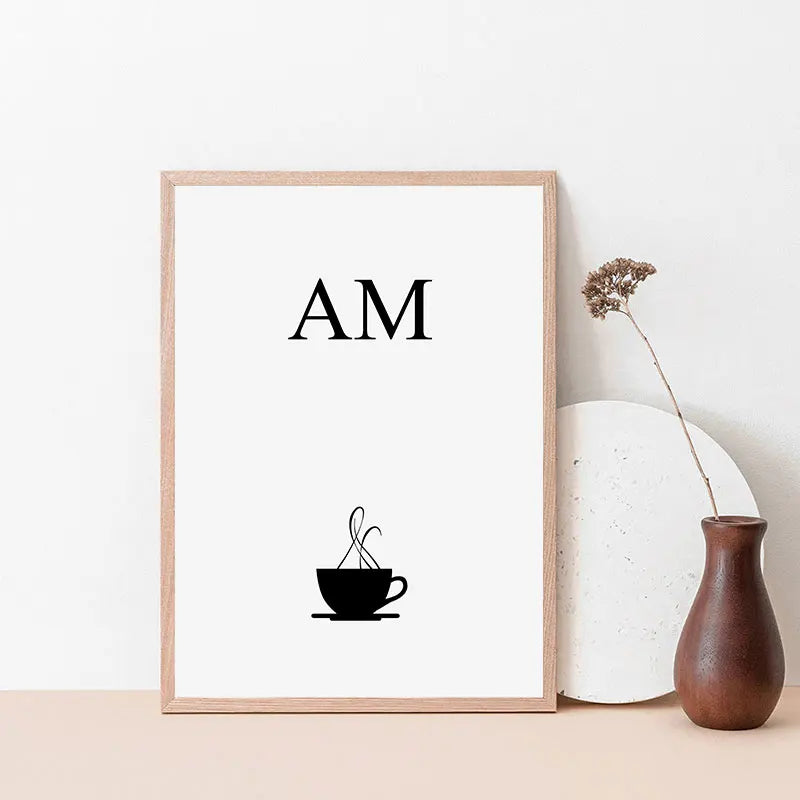 AM PM Poster Set – Modern Black and White Coffee & Cocktail Wall Art for Kitchen or Home Bar