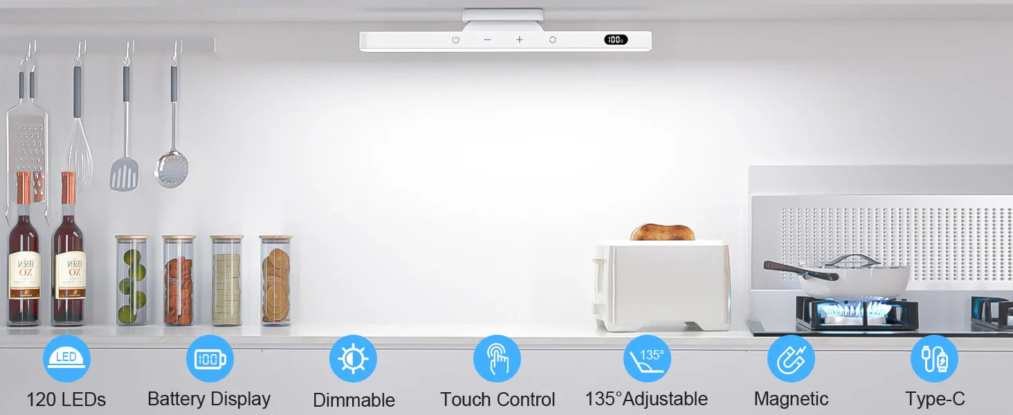 Rechargeable LED Mirror & Cabinet Light Bar – 3 Color, Dimmable, Magnetic, Remote Control