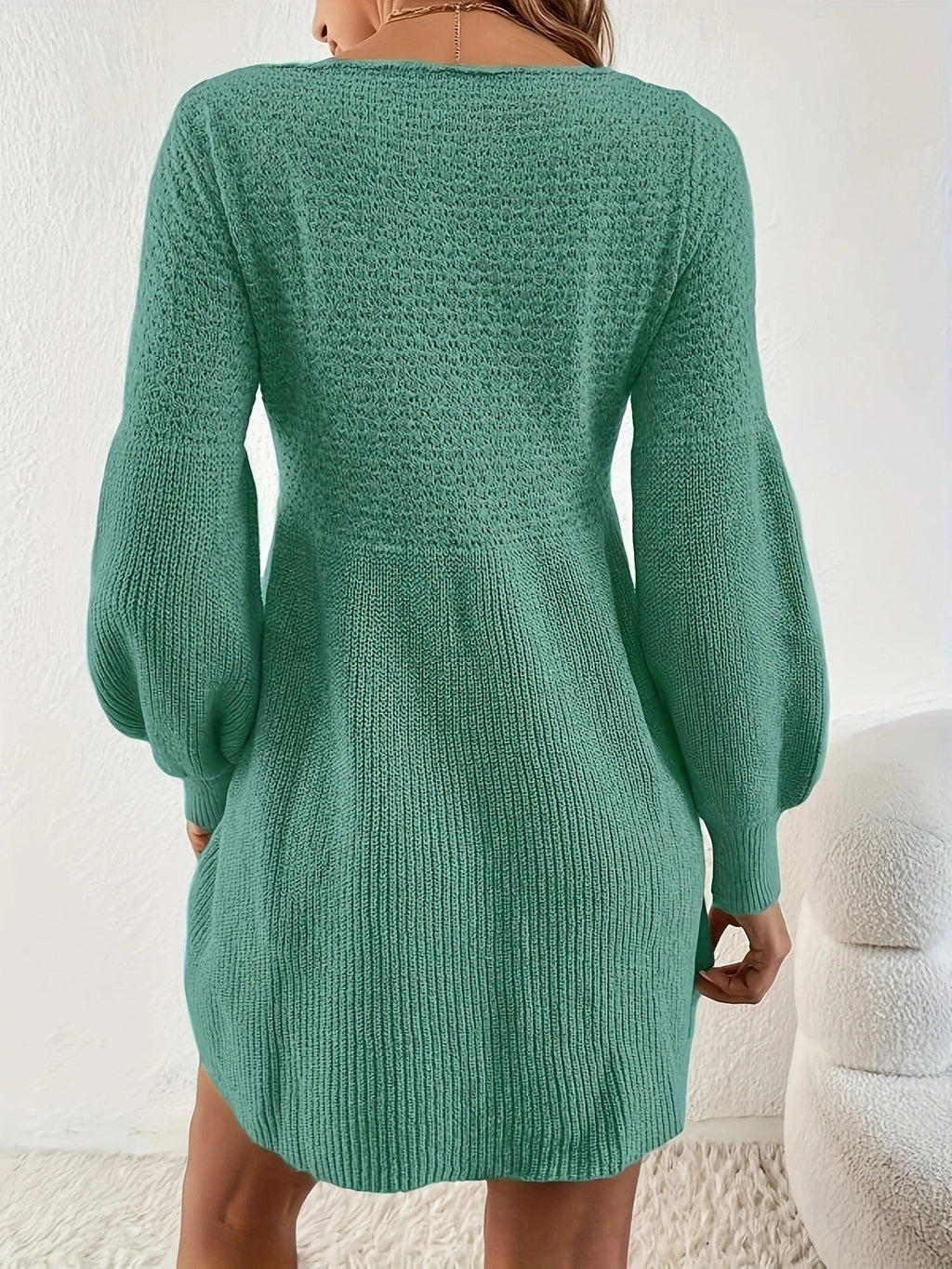 Knitted A-Line Sweater Dress – Long Sleeve Winter Waist Dress