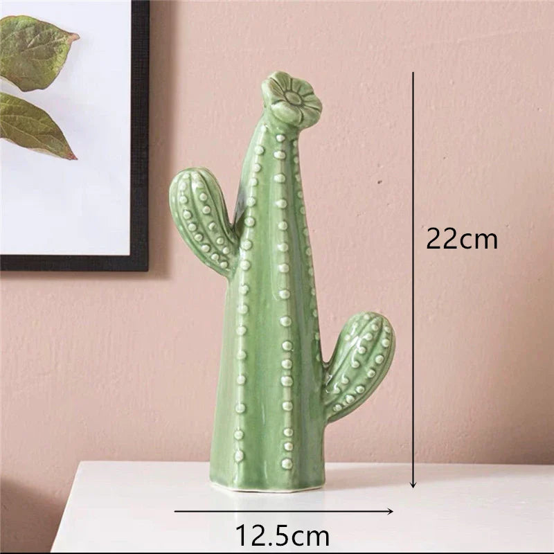 Ceramic Cactus Ornament – Nordic Green Decorative Home Art Sculpture