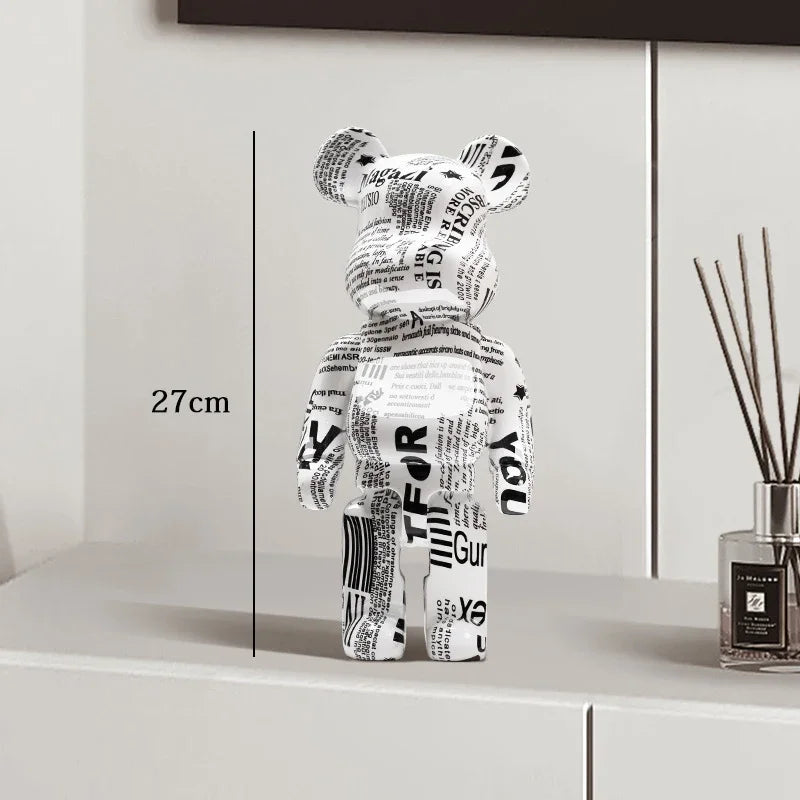 Graffiti Bear Resin Statue Decor | Modern Colourful Bear Ornament 27cm