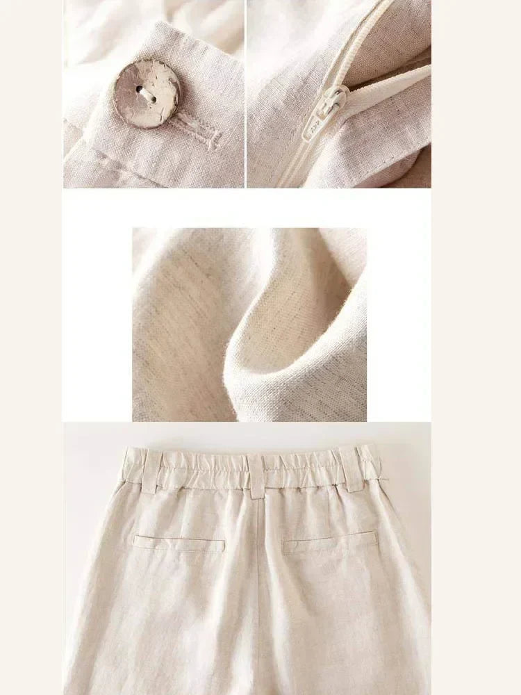 Women’s Cotton Linen Wide Leg Pants – High Waist Loose Fit Summer Trousers, Full Length Casual