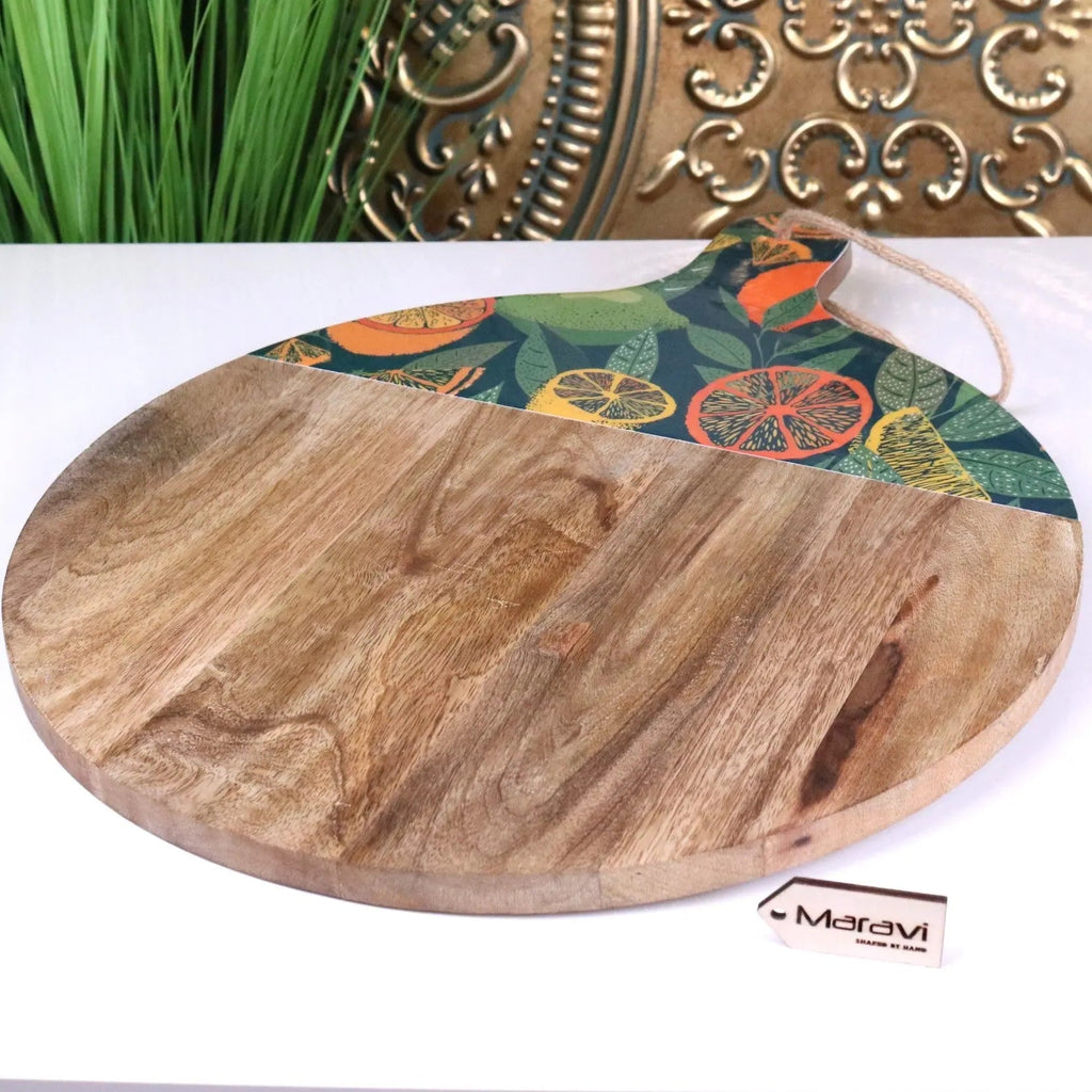 Saitras Round Chopping Board 48cm Enamel Citrus Design - Green