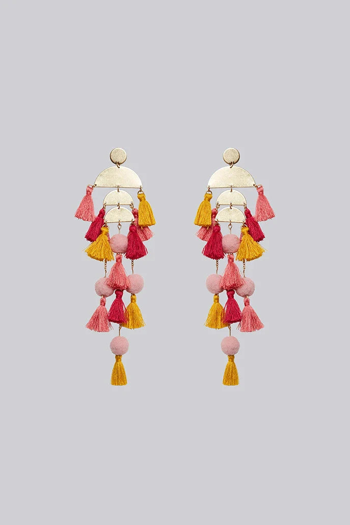 Sapphira Long Tassel Pendant Stud Earring