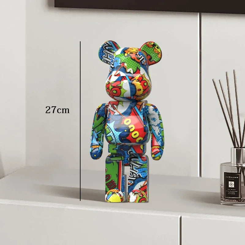 Graffiti Bear Resin Statue Decor | Modern Colourful Bear Ornament 27cm