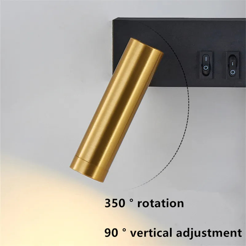 Light My House Gold & Black LED Wall Lamp with Dual Switch Reading Light