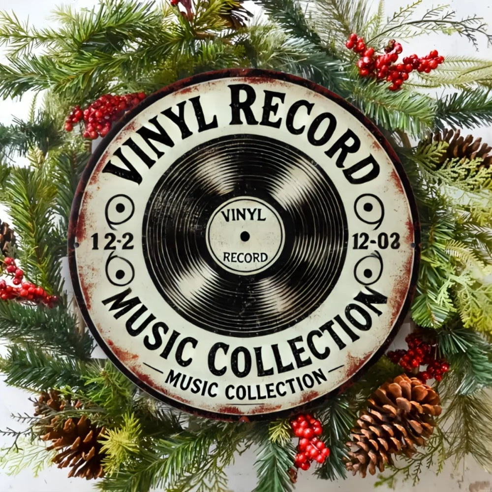 Vintage Vinyl Record Metal Wall Sign – Retro Music Decor for Home or Office