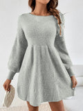 Knitted A-Line Sweater Dress – Long Sleeve Winter Waist Dress