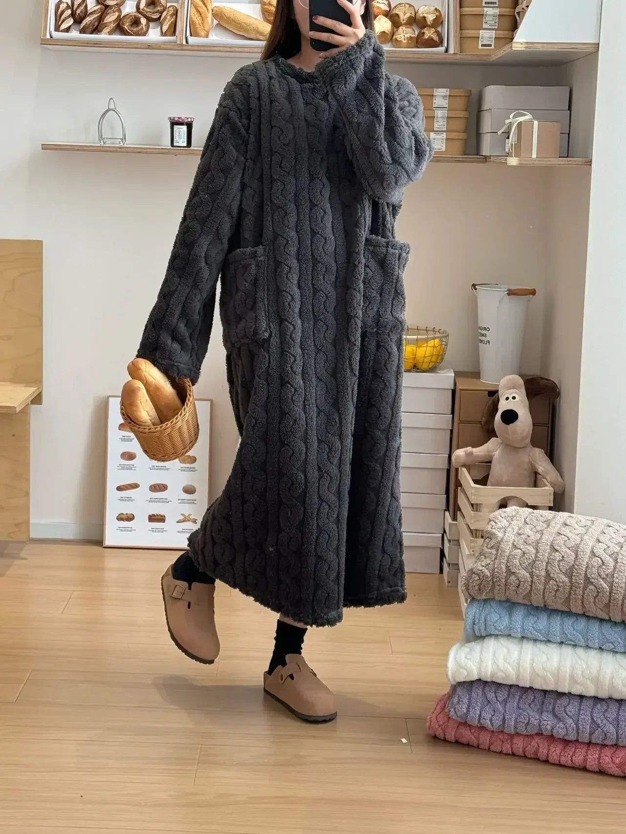 Women’s Fleece Nightgown – Long Sleeve Thick Warm Wearable Blanket Dress