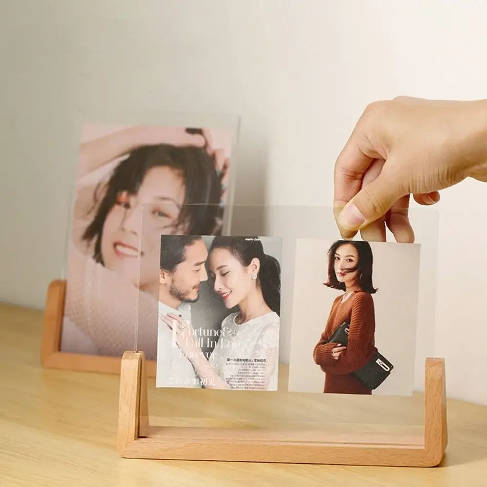 Acrylic U-Shaped Wooden Photo Frame – Walnut & Beech Desk Display