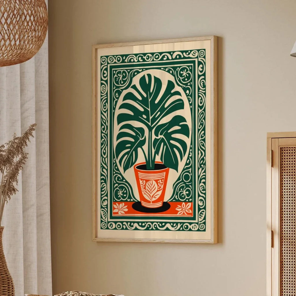 Bohemian Monstera Botanical Art Print – Vintage Tropical Wall Poster