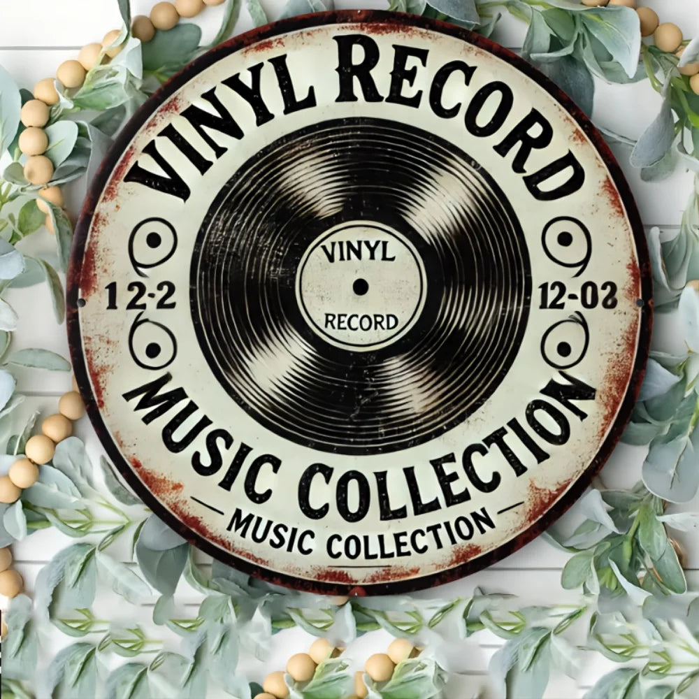 Vintage Vinyl Record Metal Wall Sign – Retro Music Decor for Home or Office