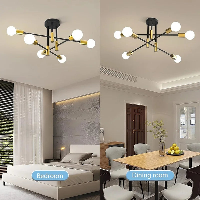 Light My House Criss Cross 6-Bulb Semi Flush Black Metal Ceiling Light