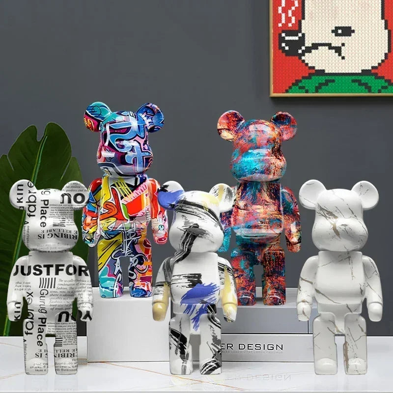 Graffiti Bear Resin Statue Decor | Modern Colourful Bear Ornament 27cm