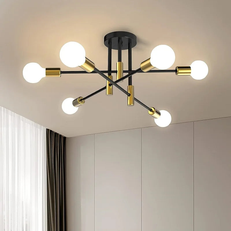 Light My House Criss Cross 6-Bulb Semi Flush Black Metal Ceiling Light