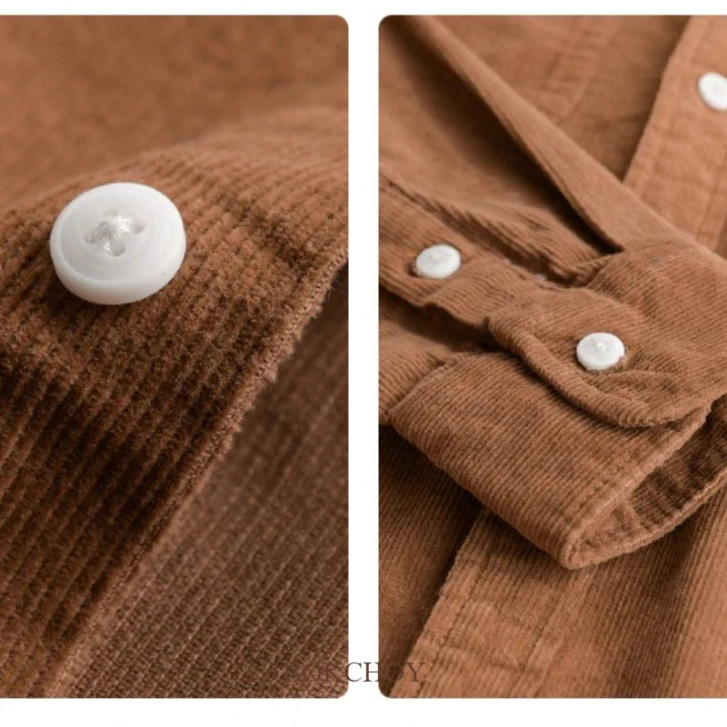 Vintage Corduroy Cotton Shirt for Men – Autumn Casual Long Sleeve