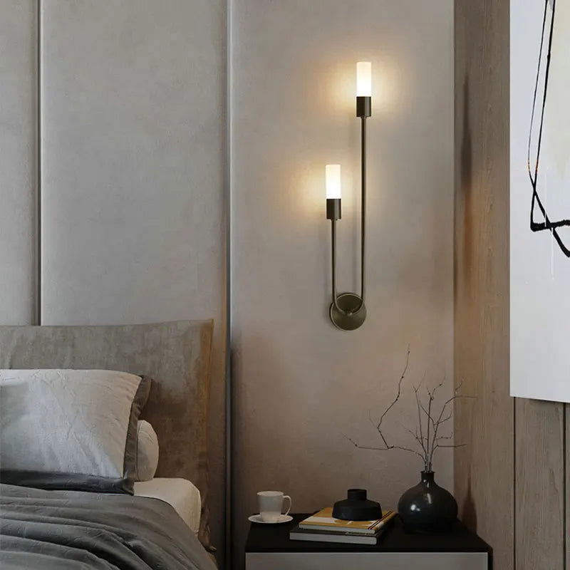 Modern Brass & Black LED Wall Lamp – Double Light Wall Sconce