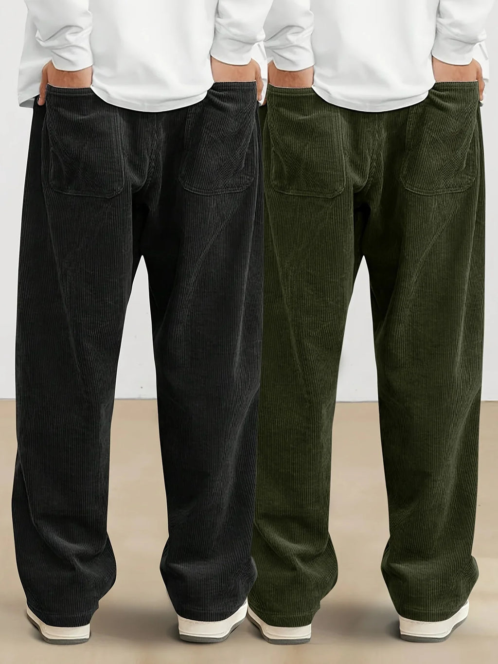 Men’s Corduroy Loose Fit Pants – Elastic Waist Drawstring Casual Trousers