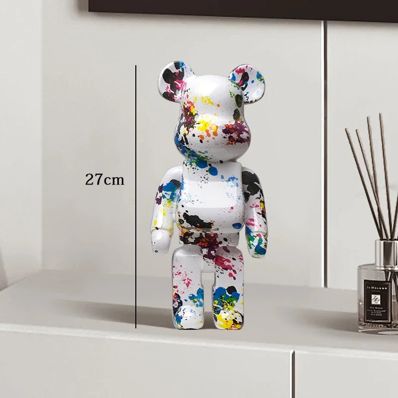 Graffiti Bear Resin Statue Decor | Modern Colourful Bear Ornament 27cm