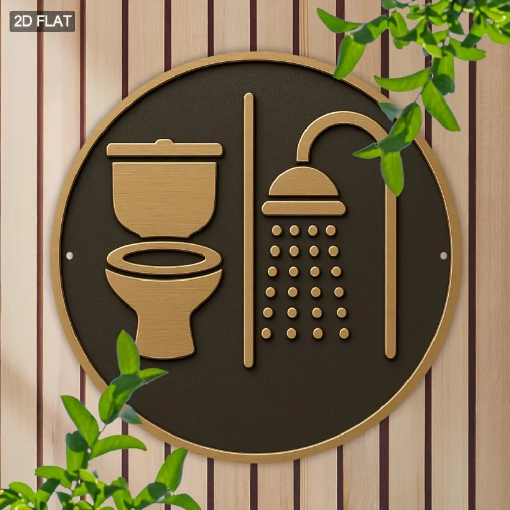 Modern Bathroom Toilet & Shower Sign – Waterproof Aluminum Wall Plaque