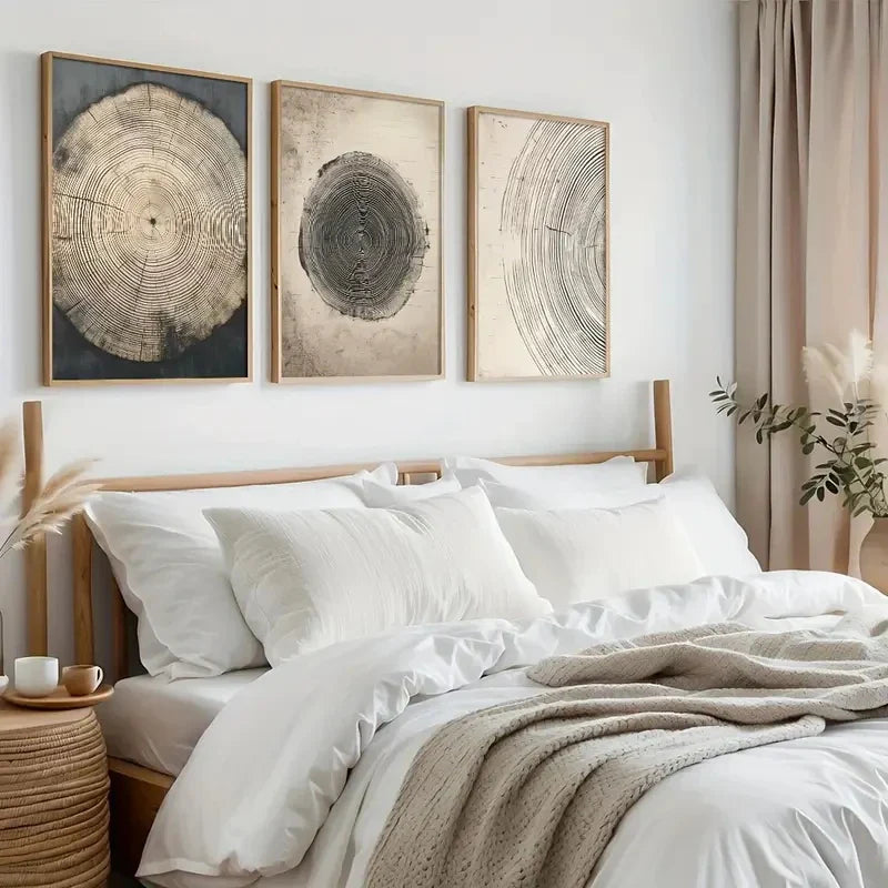 3-Piece Tree Ring Poster Art Set – Minimalist Boho Wall Decor