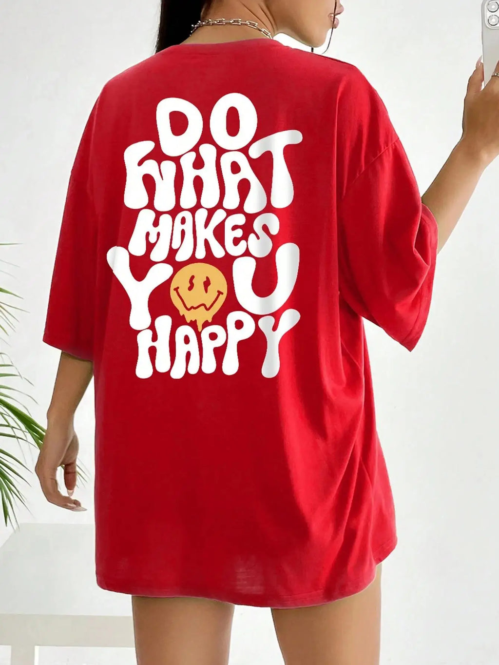 Do What Makes You Happy Oversized T-Shirt, Red Cotton Streetwear Tee